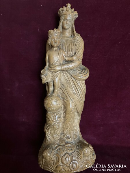Virgin Mary, baby Jesus in her arms, carved wooden statue. 2309 19