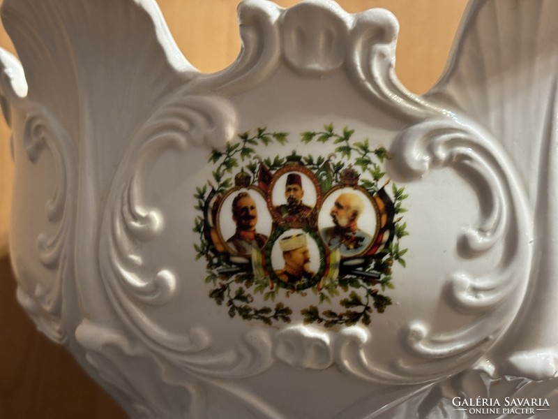 1.világháborús porcelán tál, kaspó - Ferenc József, II. Vilmos, I. Ferdinánd, V. Mehmed, 1914 1915
