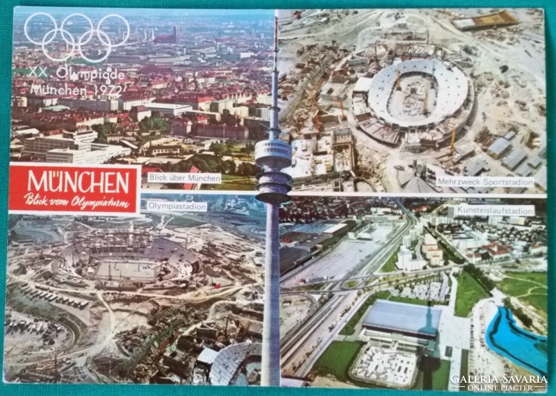 Németország, München kilátás az Olimpiatoronyra 1972, postatiszta képeslap