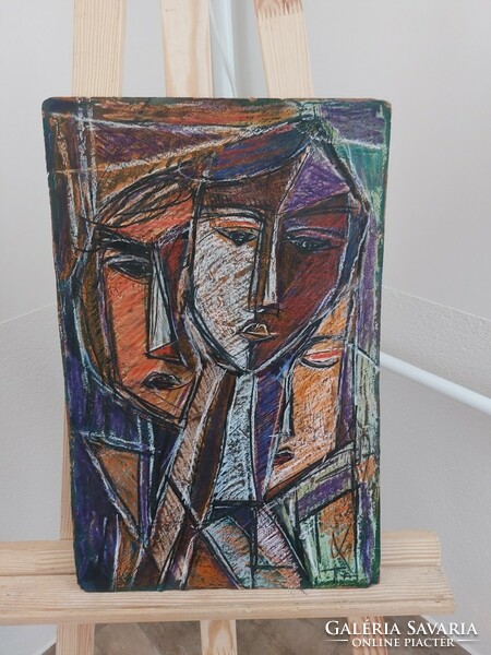 Signed cubist painting 32x49 cm