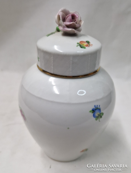 Herendi kézzel festett  porcelán rózsás fedeles váza 15 cm.