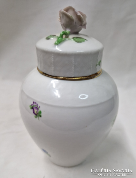 Herend hand-painted porcelain rose vase with lid 15 cm.