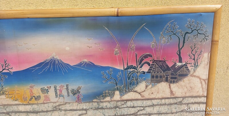 Hatalmas 150 cm selyem bambusz festett kép ALKUDHATÓ design