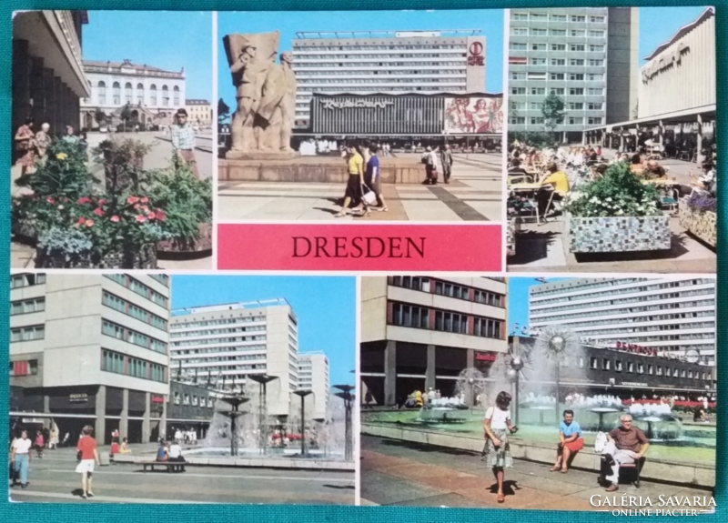 Németország, Drezda látkép, régi postatiszta mozaik képeslap