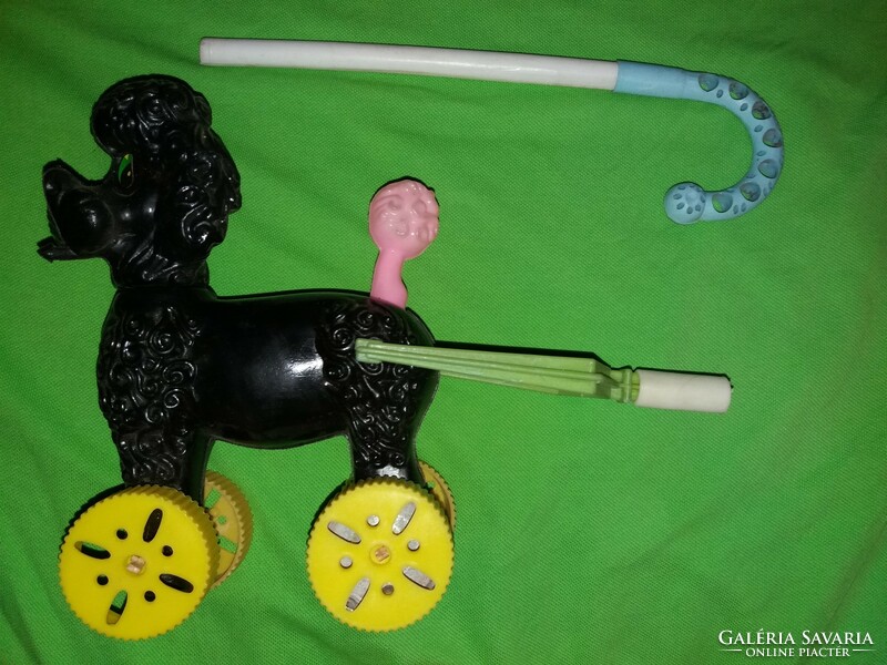 Old dmsz sliding wheeled 28 cm + the leader stick plastic poodle dog toy figure according to pictures