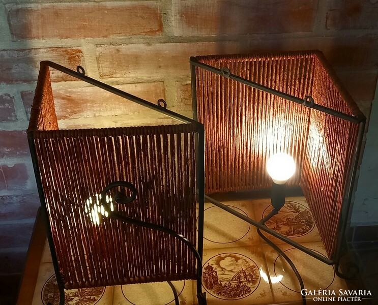 Pair of metal-rattan modular lamps, negotiable art deco design