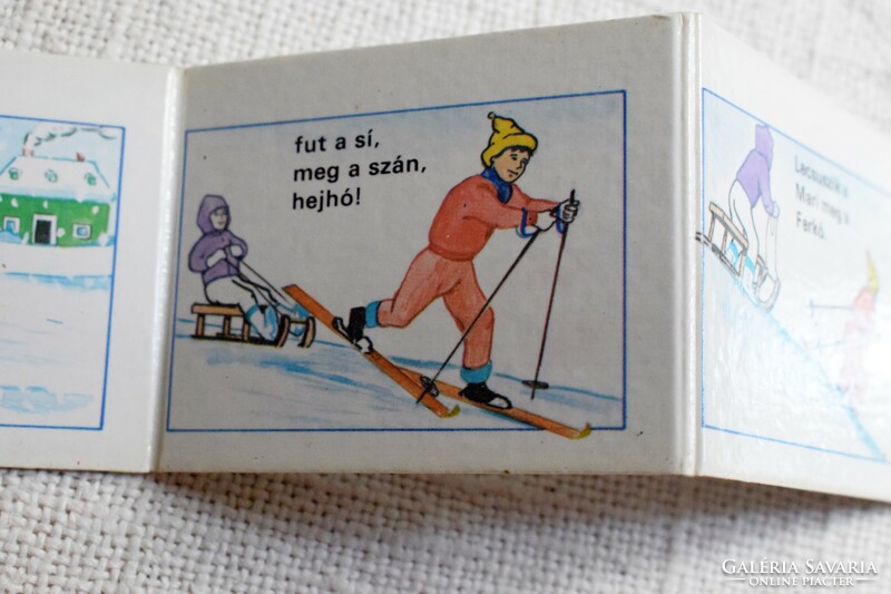 Sándor Weöres winter greeting mini fairy tale book Leporello drawn by János Verebics 1987 8.5x6.5x1.8cm