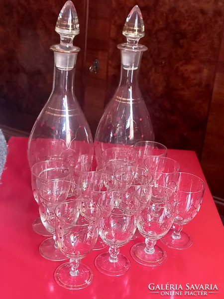 12 Personal parade art deco, glass glasses with 2 decanters, bottles/art deco cocktail set