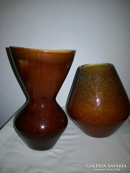 2 brown glazed granite ceramic vases