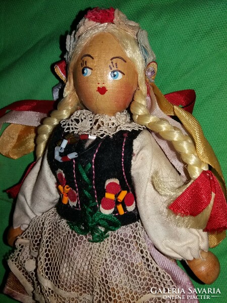 Antique folk folk artist in folk costume painted hair wooden doll toy figure 23 cm according to the pictures