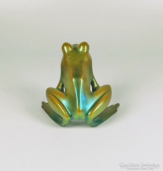Zsolnay, green eosin glazed porcelain frog, designer Palatine Judit, flawless (b164)