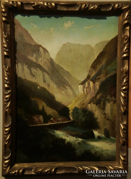Unreadable sign. (Around 1900) : mountain river