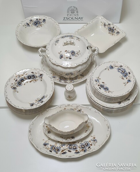 Zsolnay cornflower pattern dinner set for 6 with 25-piece factory box #1919