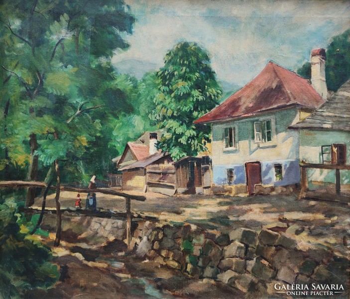 Magyar festő, ( 1930 körül ) Napsütéses utca