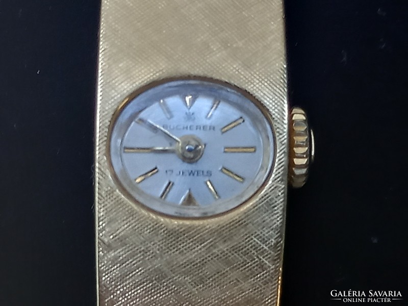 Midcentury Bucherer Swiss 18k gold watch, women's luxury wristwatch, 17 stones