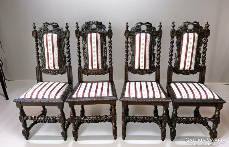 4 Antique Neo-Renaissance style upholstered armchairs