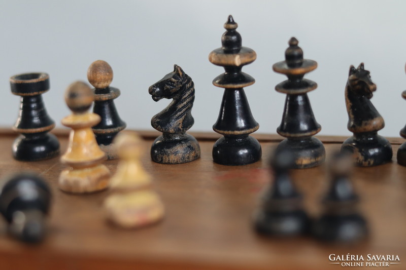 Eredeti Bécsi Kávéházi Sakk 1900 k. / c1900 Authentic Old Vienna Coffeehouse Chess Set