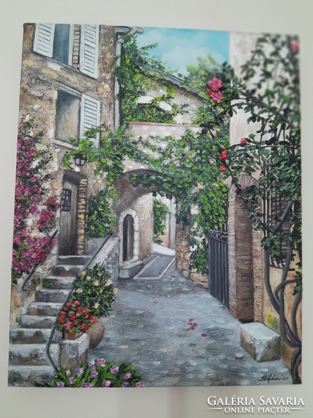Mediterranean street detail painting acrylic canvas