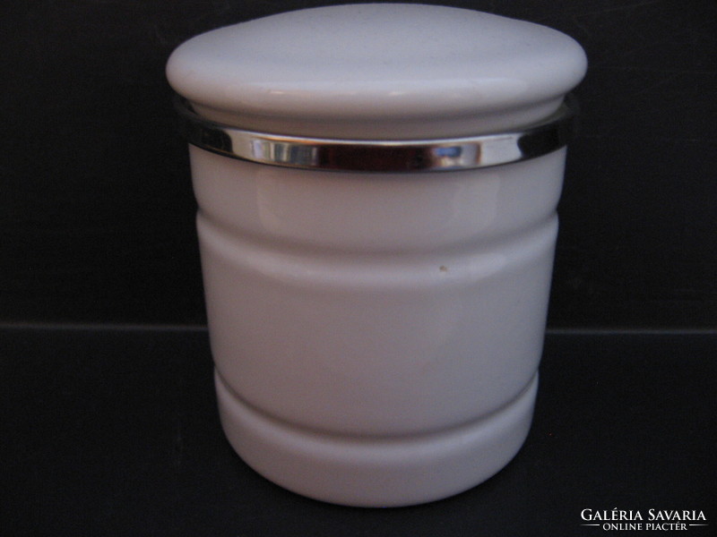 Retro Ikea metal, white enamel airtight jar, spice, tea holder