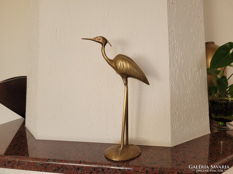 Old retro copper wading bird mid century heron figurine sculpture