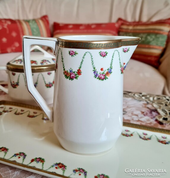 Antik Sarreguemines fajansz rózsagirlandos teás/kávés készlet