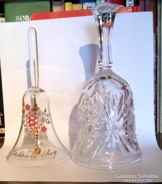 1 crystal bell, 1 painted glass bell, 17, 16 cm xx