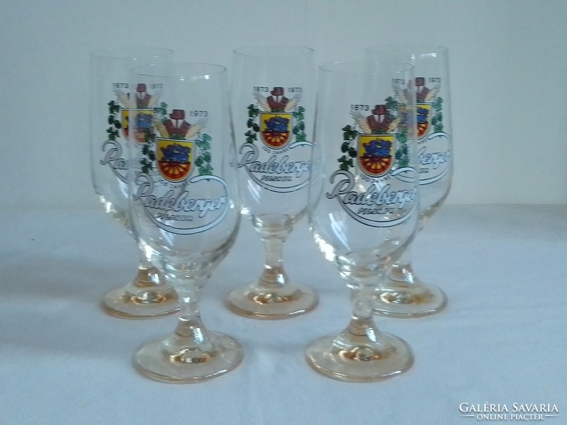 Five Old Retro Radeberger Stemmed Beer Glasses 100 Years Anniversary 1973 Collectors Rare