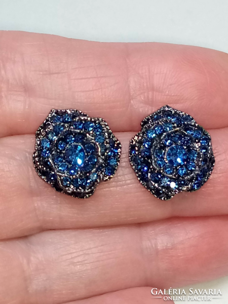 Vintage style blue crystal rose earrings 407