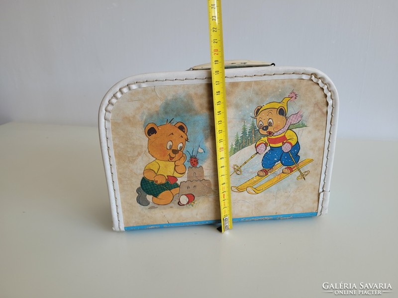 Retro régi mackós kis gyerek bőrönd macis táska mid century játék