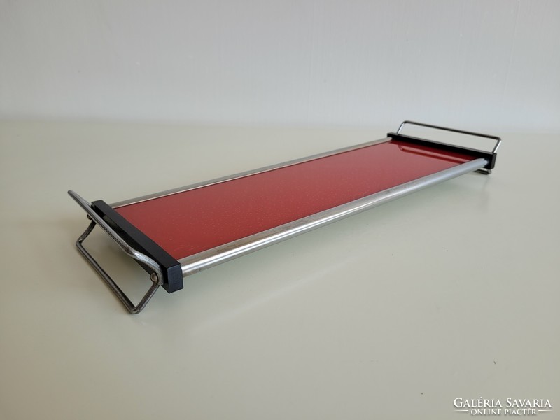 Retro old red tray with chrome frame mid century