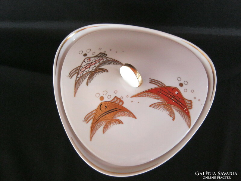 Wallendorf porcelain fish bonbonnier with a larger size lid with a gilded decoration
