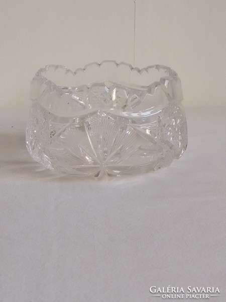 Old polished incised crystal bowl bonbonier jewelry holder with very beautiful, special star patterns