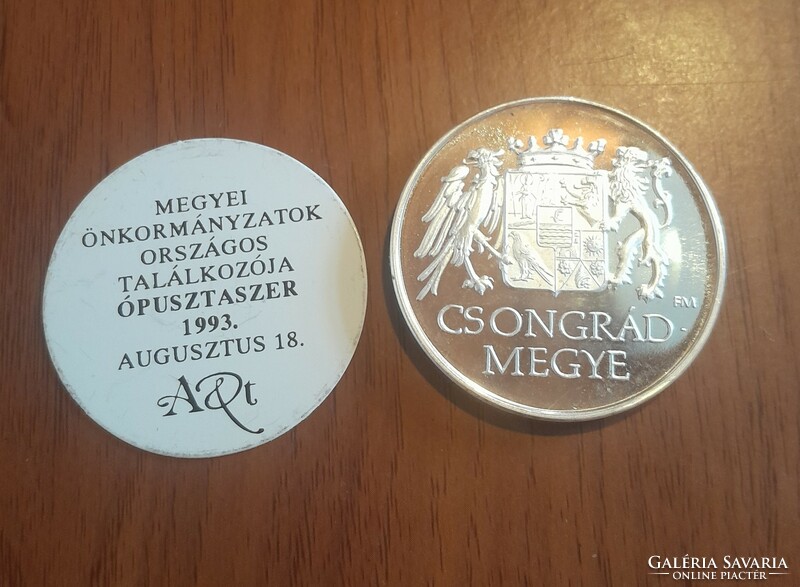 Országos Megyegyűlés Ópusztaszer-Csongrád Megye kétoldalas ezüstözött emlékérem (42mm) 1993