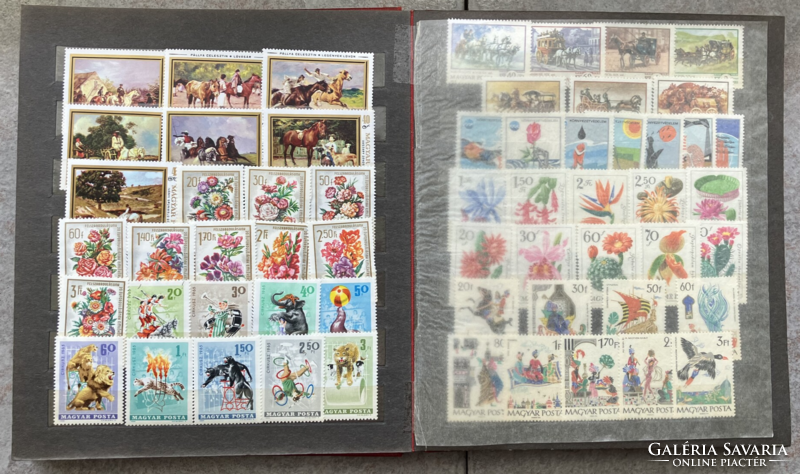 Animals and plants arranged in an album on Hungarian postage stamps