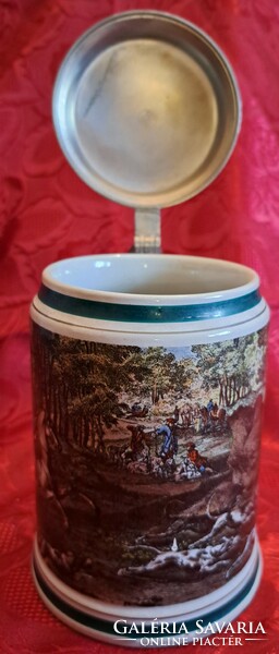 Hunter scene mug with tin lid, beer mug (m4631)