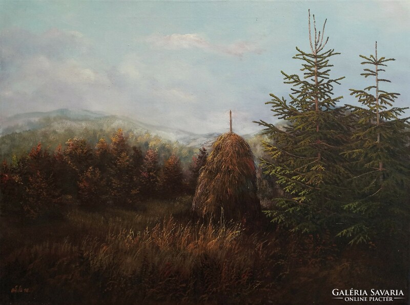 Alexander Mihajlovszkij "Őszi táj" c. nagyméretű festménye keret nélkül (keretezése megoldható)