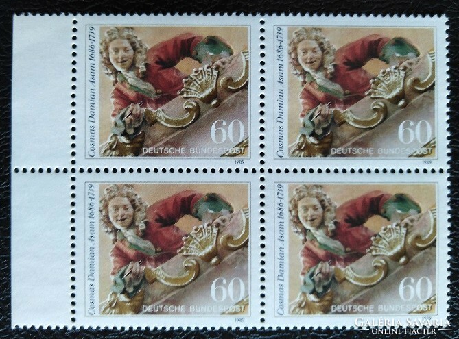 N1420nsz / Germany 1989 Cosmas Damian Asam Painter's Stamp Postal Clear Curved Edge Block of Four