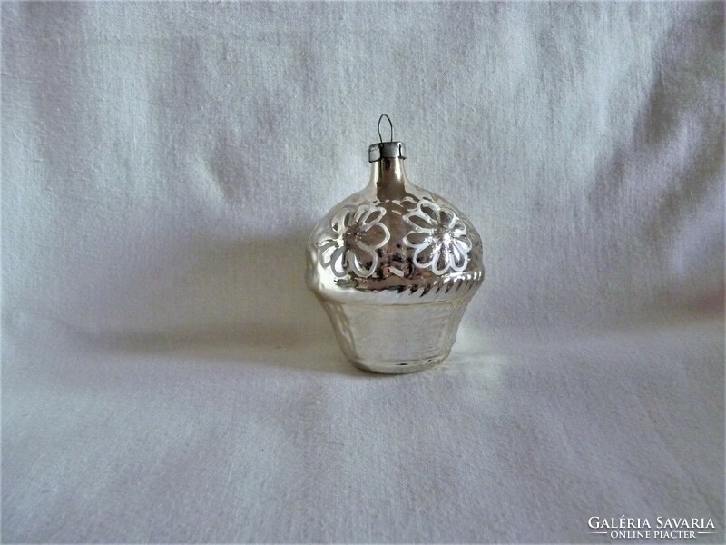 Old glass Christmas tree decoration - silver basket!