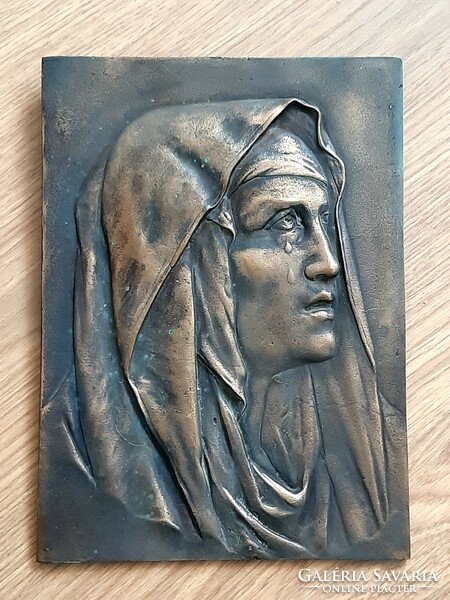 Large Weeping Madonna solid copper v bronze wall picture 18.5 cm x 25.5 cm