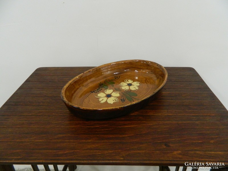 Antik virág motívumos kerámia kínáló tál / asztalközép