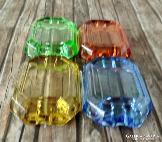 4 Czech colored glass ashtrays