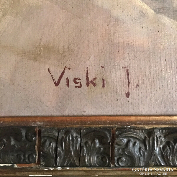 Viski János (1891 - 1987): Vihar előtt, olaj, vászon, 99 x 80 cm, kerettel 130 x110 cm