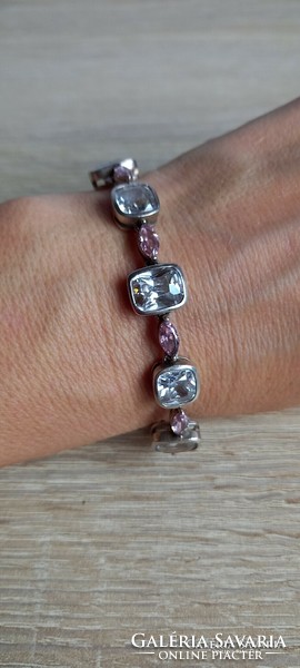 Silver pink stone women's bracelet, bracelet