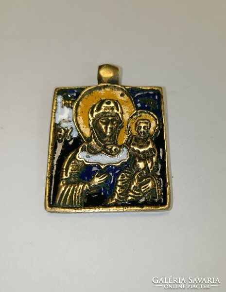 Copper-fire enamel Orthodox traveling icon pendant