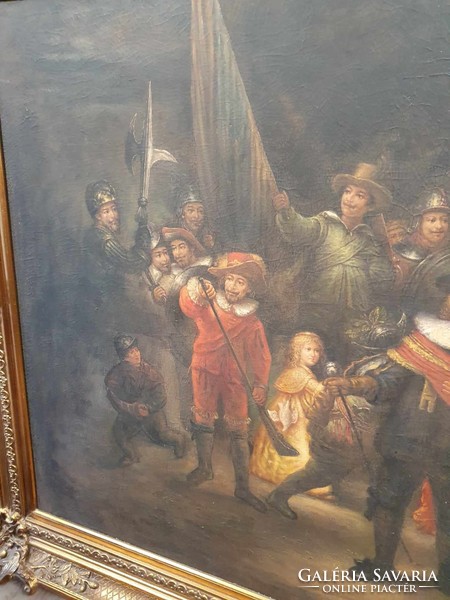 Gigantic oil painting Night Watch after Rembrandt hand painted 224x164 cm, gorgeous gold frame