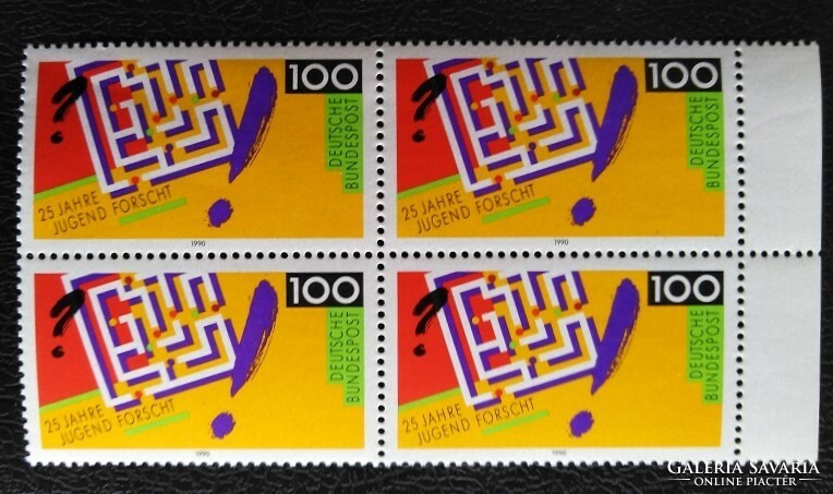 N1453nsz / Germany 1990 youth research stamp postage clean curved edge block of four