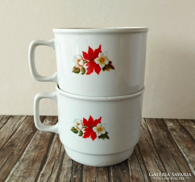 2 Zsolnay retro Santa Claus flower pattern large cocoa mugs