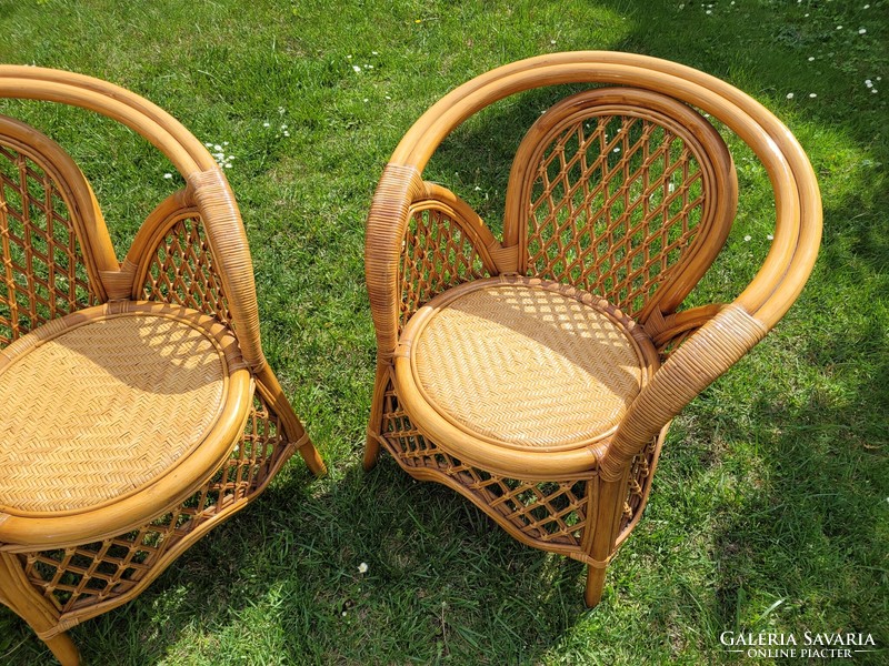 2 retro rattan armchairs, old wicker armchairs, pair of garden furniture
