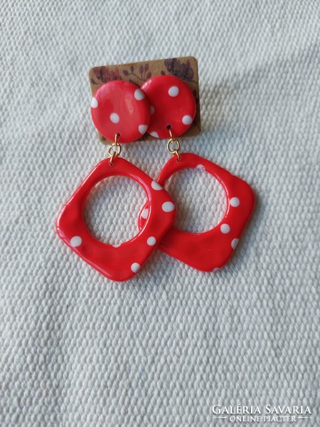 Red and white polka dot earrings