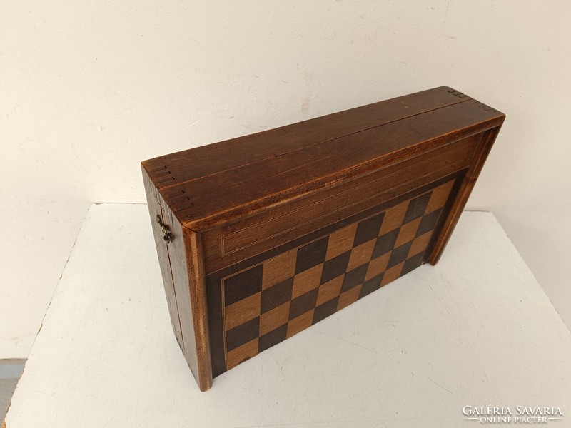 Antique backgammon board game Arabic game chess checkers board in box 752 8679